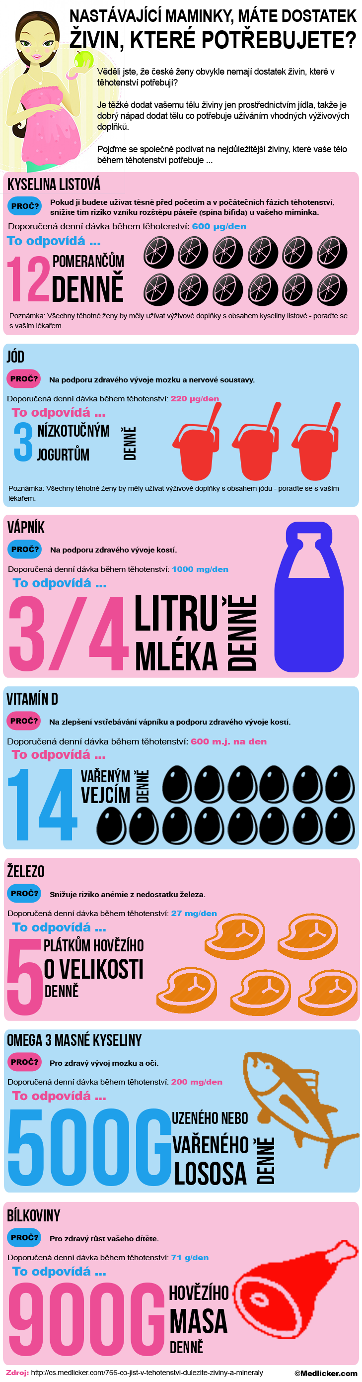 Živiny, které maminky v těhotenství potřebují - infografika