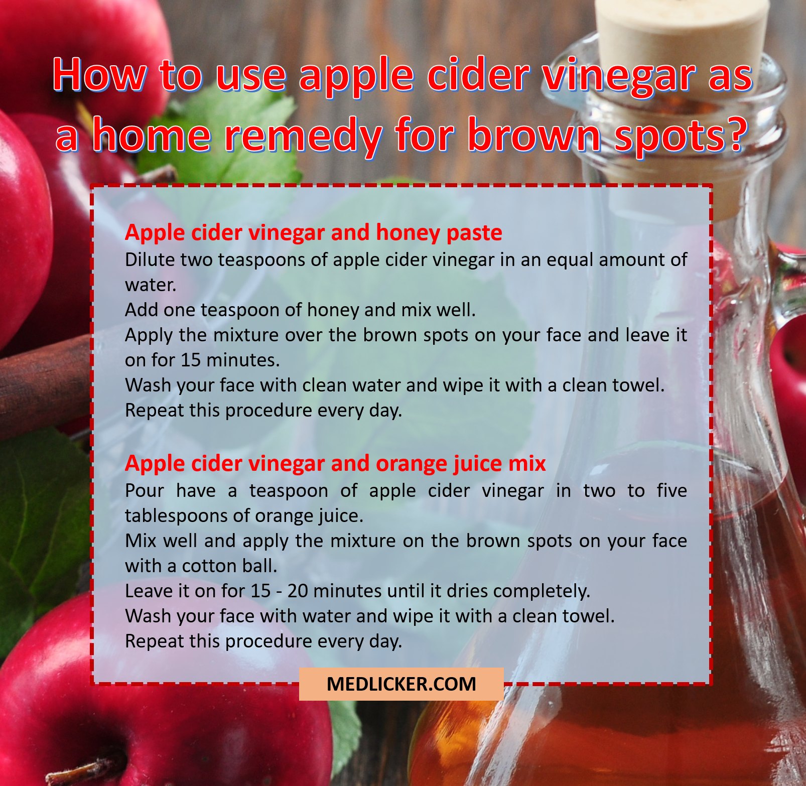 How to use apple cider vinegar to deal with brown spots on your face?