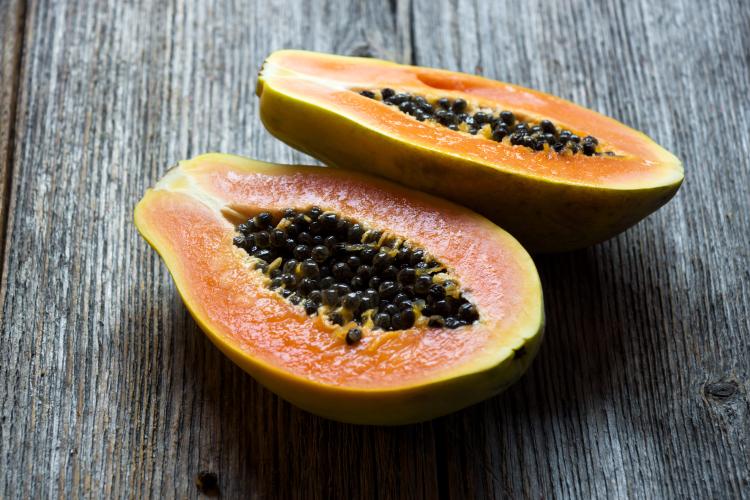 Papayas are fairly rich in vitamin B9