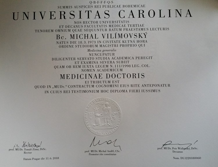 Medical Qualification Certificate - Michal Vilimovsky